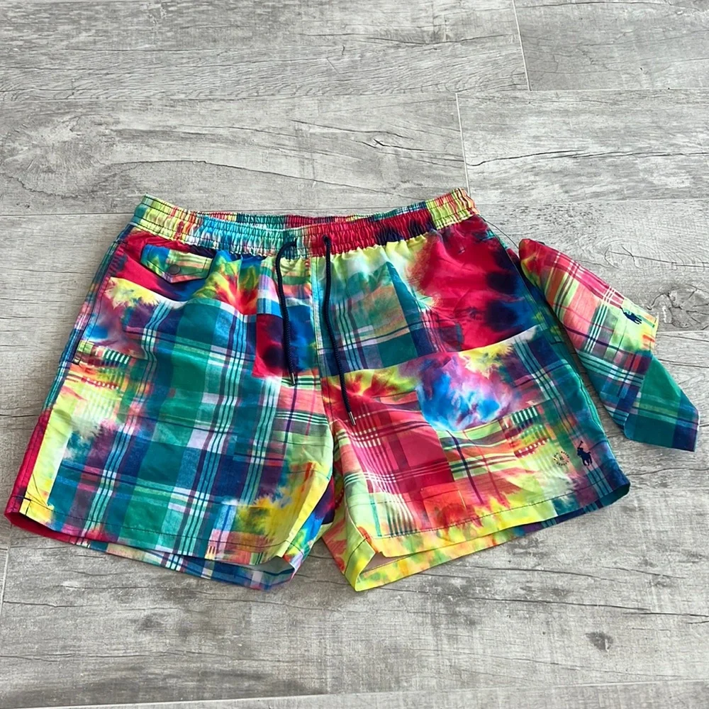 Polo Ralph‎ Lauren Swim Shorts Trunks Colorful Plaid Packable Mens Size XL